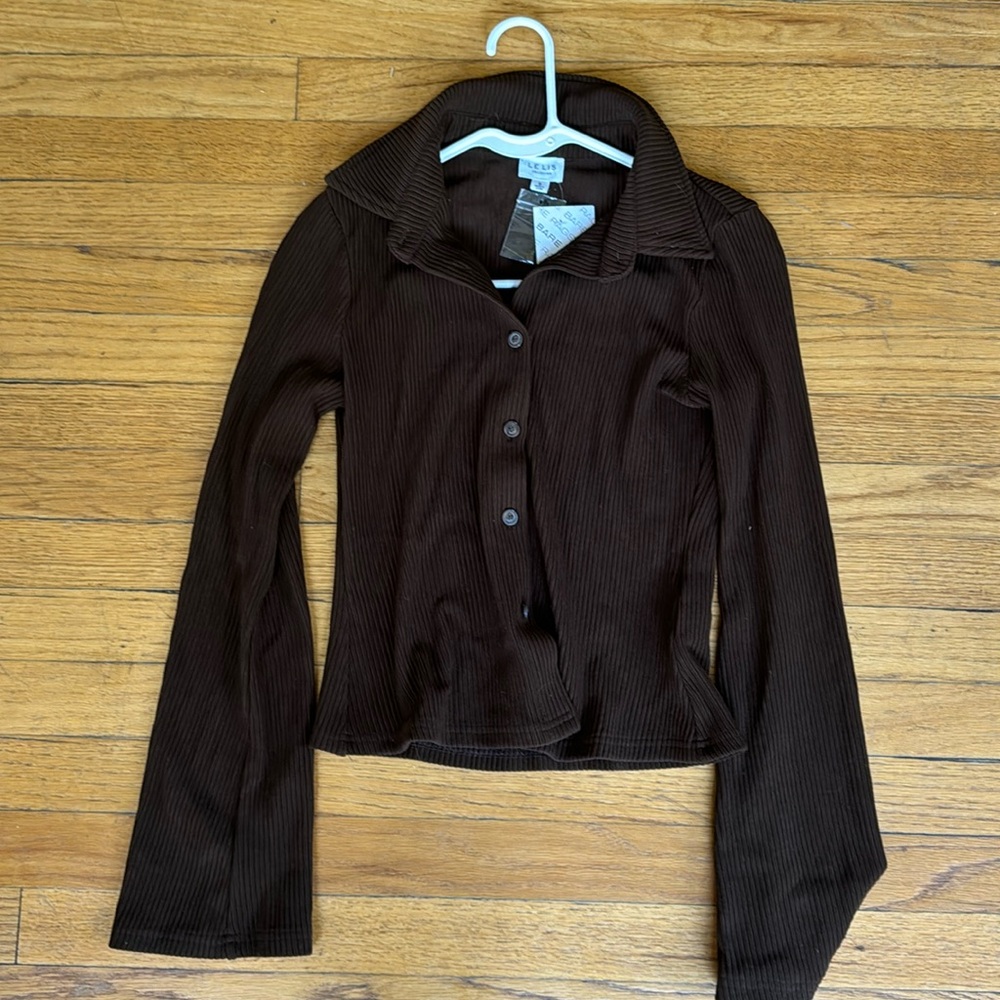 Bare rags size small brown button up sweater with bell sleeves